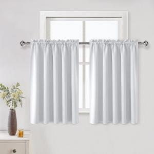 White Room Darkening Curtains for Kitchen/Bedroom, 60*36 In- Energy Saving Window Drapes for Nursery with Rod Pocket, Set of 2 Panels