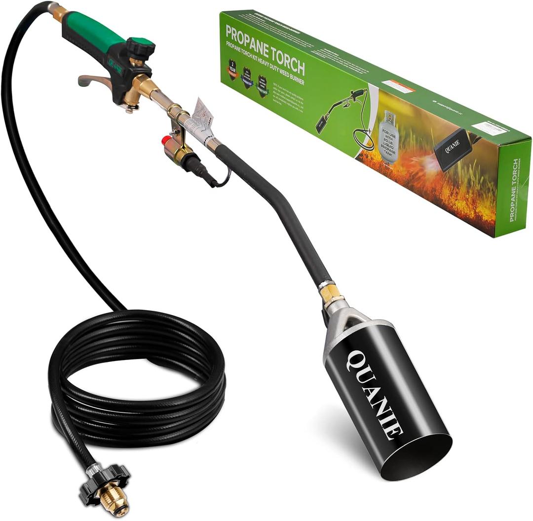 Propane Torch Burner Weed Torch High Output 1,800,000 BTU with 10FT Hose,Heavy Duty Blow Torch with Flame Control and Turbo Trigger Push Button Igniter,Flamethrower for Garden Wood Ice Snow Road(black