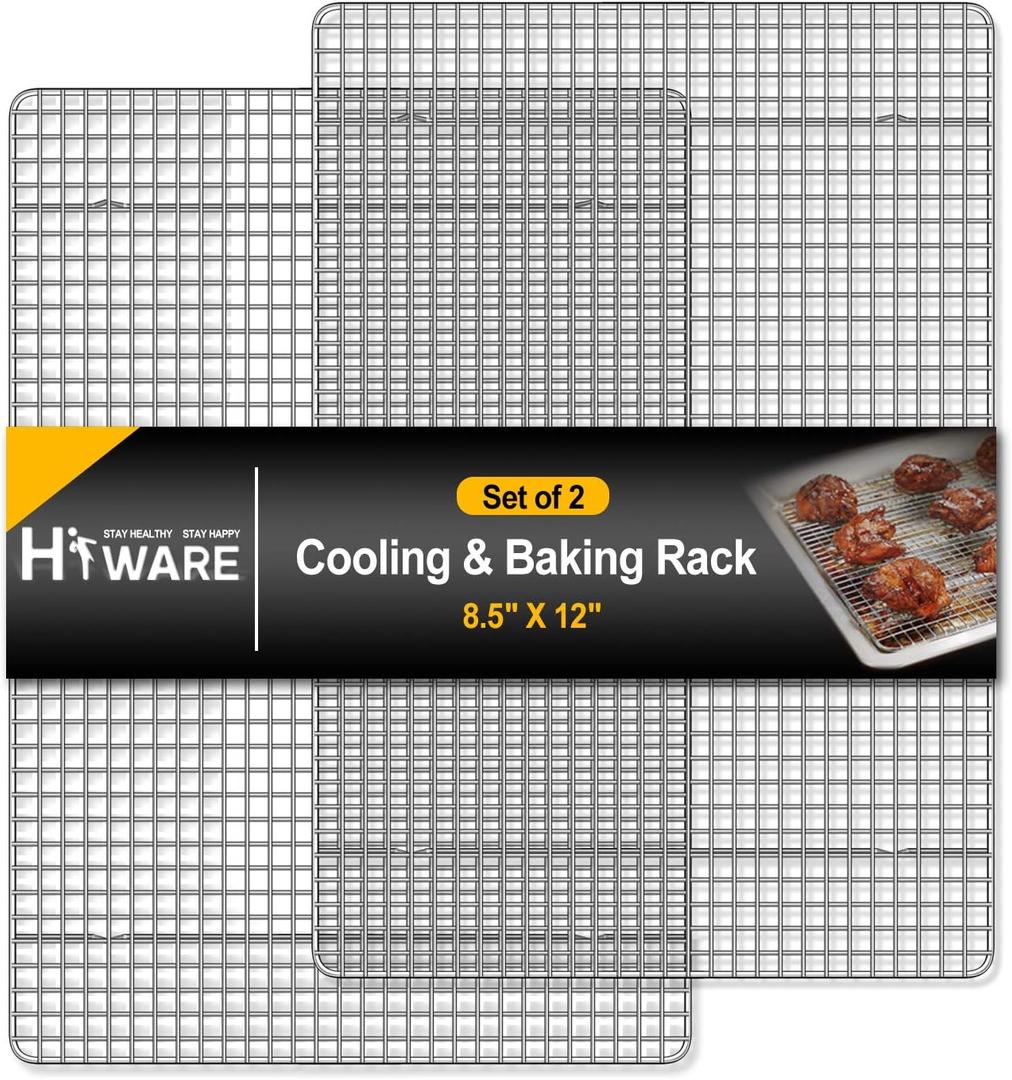 Hiware 2-Pack Cooling Racks for Baking - 8.5" x 12" - Quarter Size - Stainless Steel Wire Cookie Rack Fits Quarter Sheet Pan, Oven Safe for Cooking, Roasting, Grilling