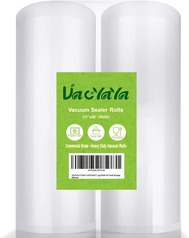 2 Pack 11x50 (Total 100 feet) Vacuum Sealer Bags Rolls with BPA Free and Heavy Duty,Commercial Grade Vaccume Seal Bags Rolls Work with Any Types Vacuum Sealer