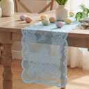 Artoid Mode Blue Lace Jacquard Egg Bowknot Easter Table Runner, Seasonal Kitchen Dining Table Decoration for Home Party Decor 13x72 Inch