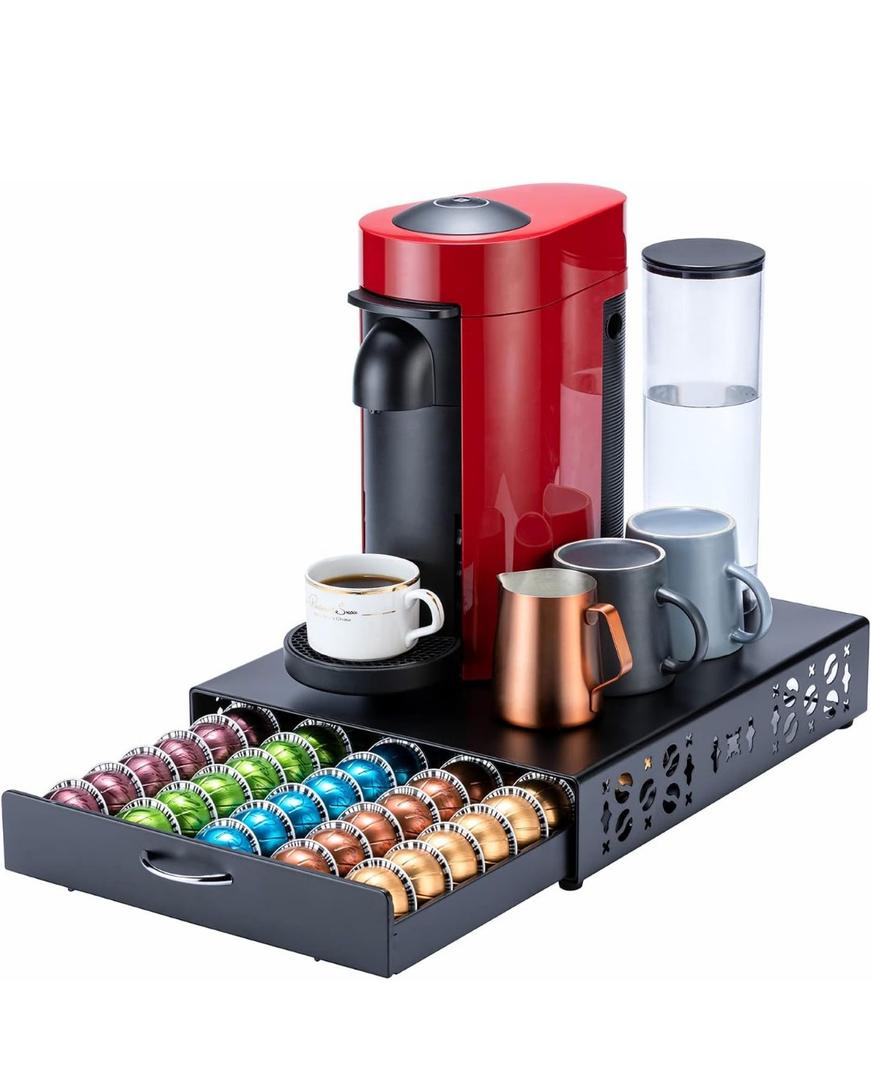lagShip for Nespresso Pod Holder Vertuo Capsule Storage Pod Organizer Coffee Bar Design And Coffee Machine Stand Black Metal(50 Pods Capacity