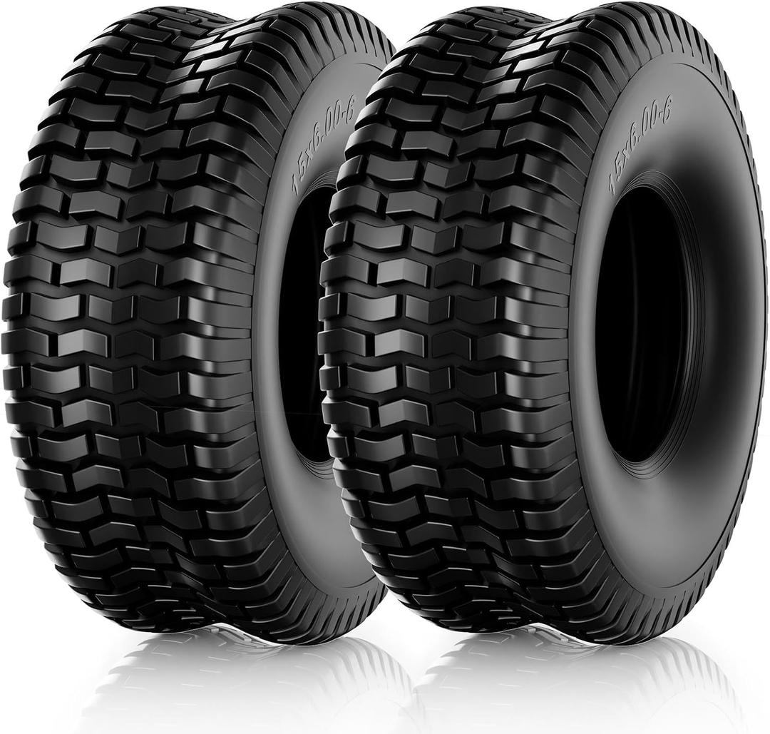 RONPOW 15x6.00-6 Tubeless Lawn Mower Tires, 4 Ply, 2 Pack