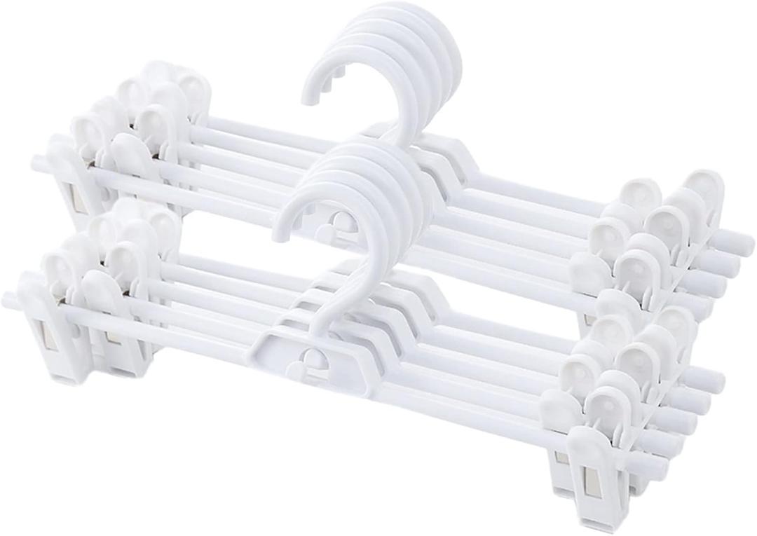 Pants Hangers, 10pcs Adjustable Clothes Hangers with Clips, Portable Drying Rack Travel Plastic Non-Slip Clothes Drying Hanger for Kids Or Adults Garments (White)