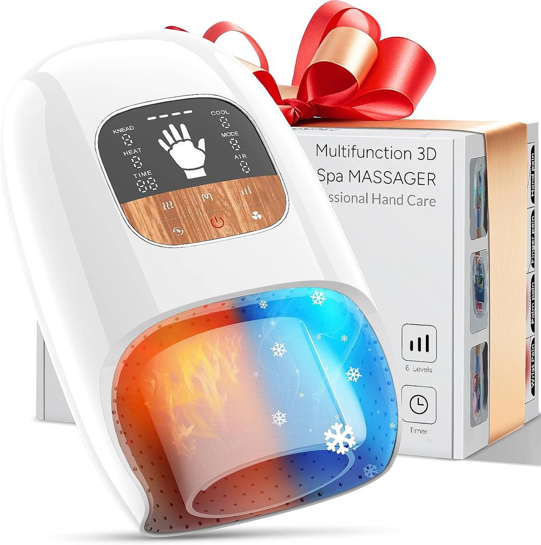 Hand Massager with Heat and Compression, 6 Modes 6 Intensities 3 Heating Options Hand Massager for Arthritis and Carpal Tunnel Relief with Cooling Fan & Touchscreen & Palm Roller, Gifts for Women Men (Large)
