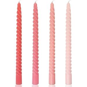 10 Inch Cream Spiral Taper Candles for Home Decoration, 4 Pack Pink-Gradient Candlesticks for Dinner Party Wedding Holiday