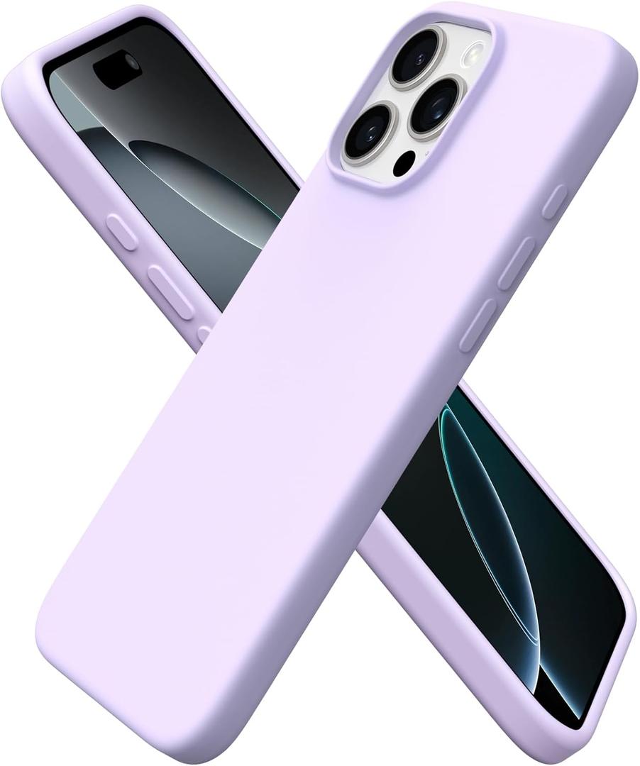 ORNARTO Compatible with iPhone 16 Pro Max Case 6.9", Slim Liquid Silicone 3 Layers Soft Gel Rubber Shockproof Protective Cover with Anti-Scratch Microfiber Lining-Pastel Lilac