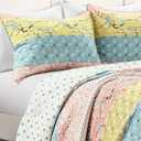 Lush Decor Royal Empire Reversible Cotton Quilt Set - 3 Piece Striped Bedding Set - Bold & Colorful Bohemian Patterns - Soft Cotton Feel - Full/ Queen, Blue and Coral
