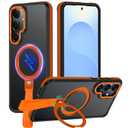 Mondelete for Samsung Galaxy S25 Plus Case with 360Spin Magnetic Stand-Finger Strap, [Fit for MagSafe] [Mil-Grade Protection], Non-Slip Shockproof Ring Holder Matte S25+ Plus Phone Case (Orange)