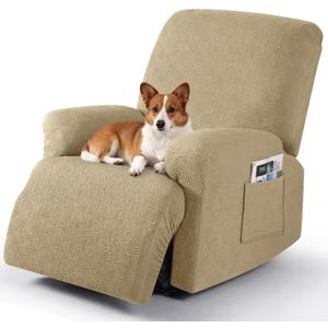 Timeles Recliner Covers Recliner Chair Covers Reclining Couch Covers Sofa Slipcovers Stretch Soft Washable (Single-Seater, Khaki)