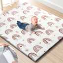 TINYHARBO Premium Foam Baby Play Mat 50" x 50" with Removable Cover, Extra Thick Padding Playpen Mat, Non-Slip Floor Mat, Stylish & Easy to Clean for Crawling Baby, Infants & Toddlers, Rainbow