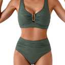 Eomenie Bikini Sets for Women High Waisted Two Piece Bathing Suit U Wired V Neck Swimsuit Adjustable Straps Swimwear