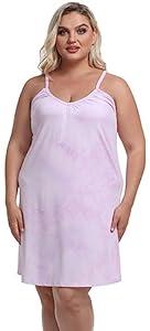 Corset Outlet Women's Plus Size Nightgown Full Slip Loose Sleepwear V Neck Night Dress Adjustable Spaghetti Strap Negligee, Tie dyed light purple, 1X
