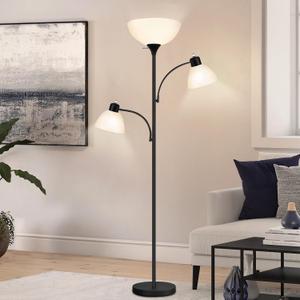 Luvkczc Floor Lamps for Living Room, 72" Tall Torchiere Floor Lamp with 8W Adjustable Reading Lights, Industrial Lamps for Living Room, Bedroom, Office, Black Tree Floor Lamp3 Bulbs Included