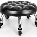FLOLXNB Low Rolling Stool, Low Stool with Wheels, PU Leather Low Roller Seat Chair, Rolling Seat Stool for Home Office Garage Shop (Style 1)