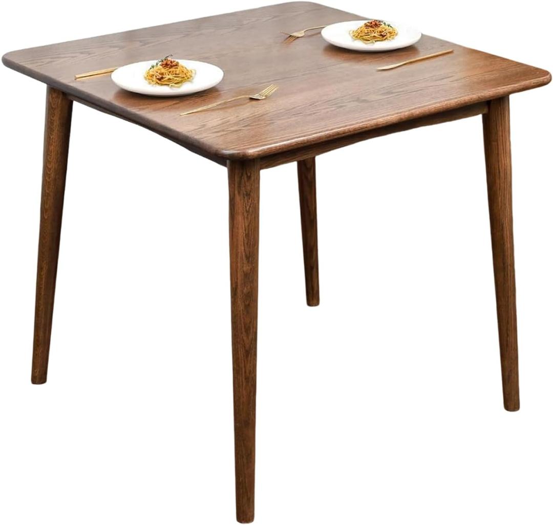 Square Dining Table, Solid Wood Kitchen Table, Mid-Century Modern Kitchen Island Tables for Small Space with Oak Finish, 35.4D x 35.4" W x 29.5" H, Walnut