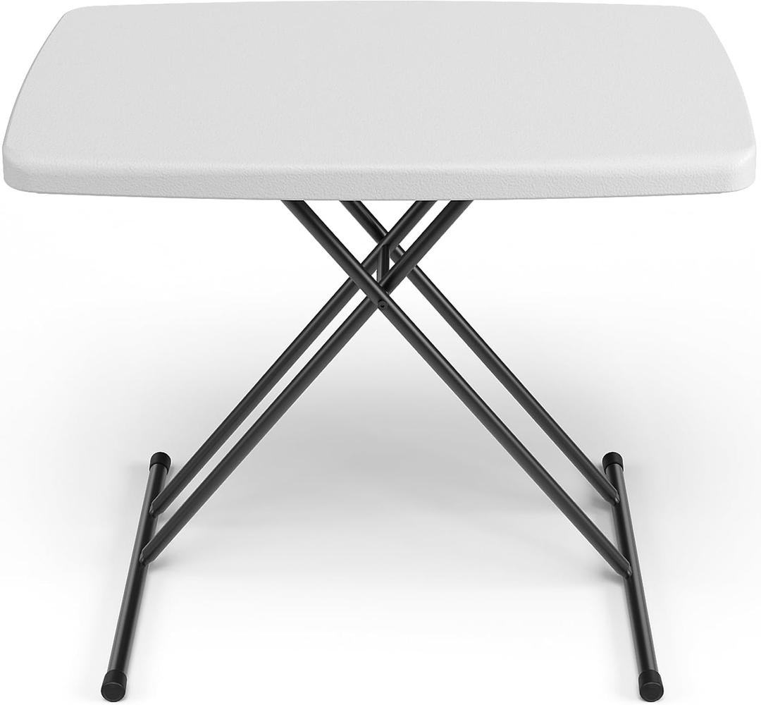 Folding Table 30 Inch - Small Desk Adjustable Height TV Tray for Laptop, Couch, Camping - Heavy Duty Utility Foldable Table for Small Spaces, No Assembly Required,Plastic White Granite