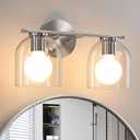 WOSHITU Modern Brushed Nickel 14.2 Inch Bathroom Vanity Light Fixtures: 2 Light Sconces with Clear Glass Shade for Above Mirror, Wall Mount