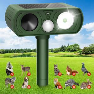 Solar Ultrasonic Animal Repellent, Deer Repellent Devices with Motion Detection Waterproof, Cat Repellent Outdoor Squirrel Skunk Rabbit Dog Raccoon Bird Deterrents Animal Repeller for Yard, 1 Pack