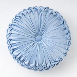 vctops Solid Velvet Seat Cushions Round Floor Pillows Thicken Chair Cushions Pleated Chair Pads Seat Pad Throw Pillows for Bedroom Living Room (Light Blue,Diameter 14")