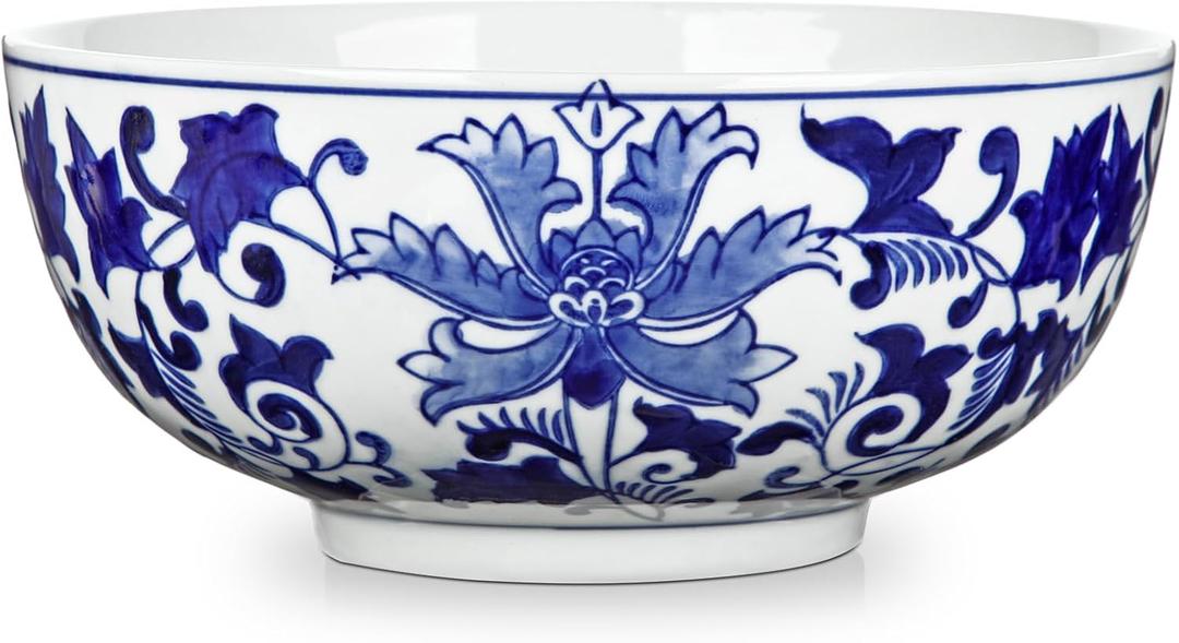 Hollyone Blue and White Vase Porcelain Planters 9 Inch Garden Bowl Modern Ceramic Pots Classic Chinese Floral Vase for Indoor Outdoor Succulents Bonsai Fairy Gardens Herbs