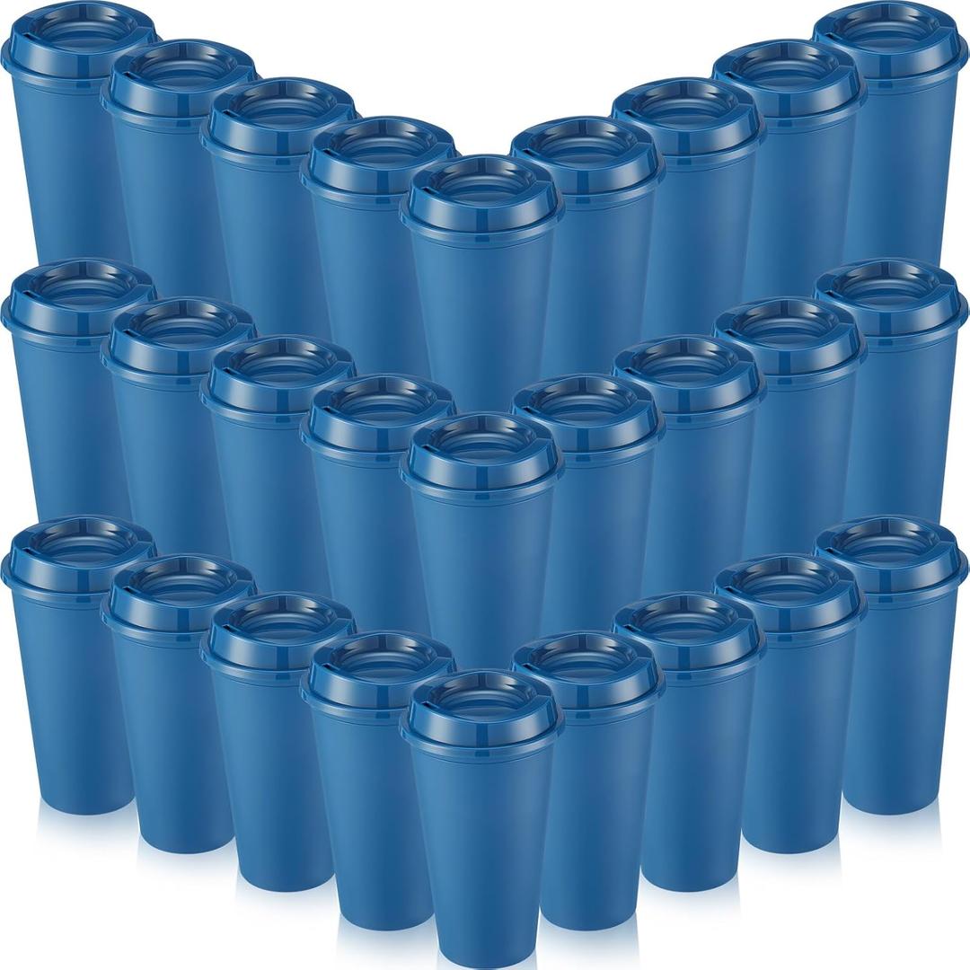 Honeydak 45 Pack 16 oz Reusable Coffee Cups with Lids Water Bottle Iced Coffee Travel Mug Reusable Portable Plastic Tea Tumblers Bulk for Hot and Cold Drinks Birthdays Party(Classic,Dark Blue)