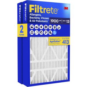 Filtrete 16x25x4 Air Filter, Replaces AprilAire 413 Filters, MERV 13, MPR 1900, Allergens, Bacteria, Viruses & Air Pollutants, 12-Month AC/Furnace Filter, Cleaner Air, Reliable Airflow, 2 HVAC Filters