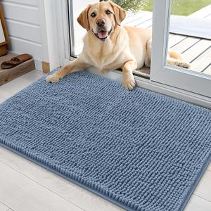 OLANLY Dog Door Mat for Muddy Paws 36x24, Absorbs Moisture and Dirt, Absorbent Non-Slip Washable Doormat, Quick Dry Chenille Mud Mat for Dogs, Entry Indoor Entryway Carpet for Inside Floor, Airy Blue