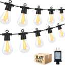 LED Outdoor String Lights with 20 Shatterproof Edison Bulbs, 39.4FT Commercial Grade Patio Lights, Replaceable Wick Outside Hanging Lights Waterproof for Porch, Deck, Garden, Backyard 2700K