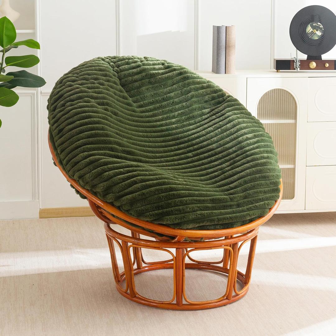 HIGOGOGO Papasan Chair Cushion with Thick Corduroy Cover (Without Chair), Supportive Cushion, Green, 48 x 48 Inch