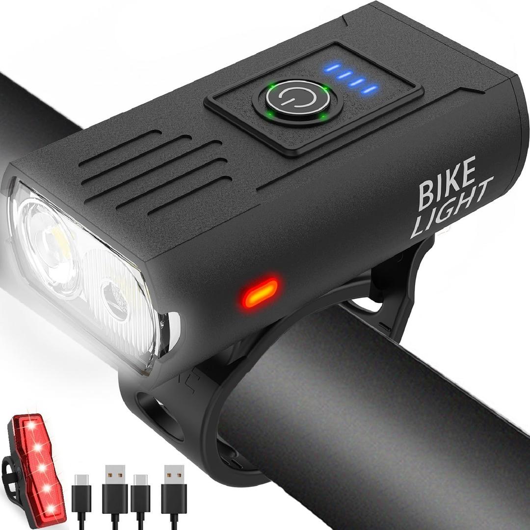 Victoper Bike Light, High Lumens Super Bright Bicycle Lite, 6+4 Modes USB Rechargeable Bike Headlight & Taillight Set, Waterproof Safety Bike Front & Rearlight for Road, Mountain, Night Riding (2 Led, Black)