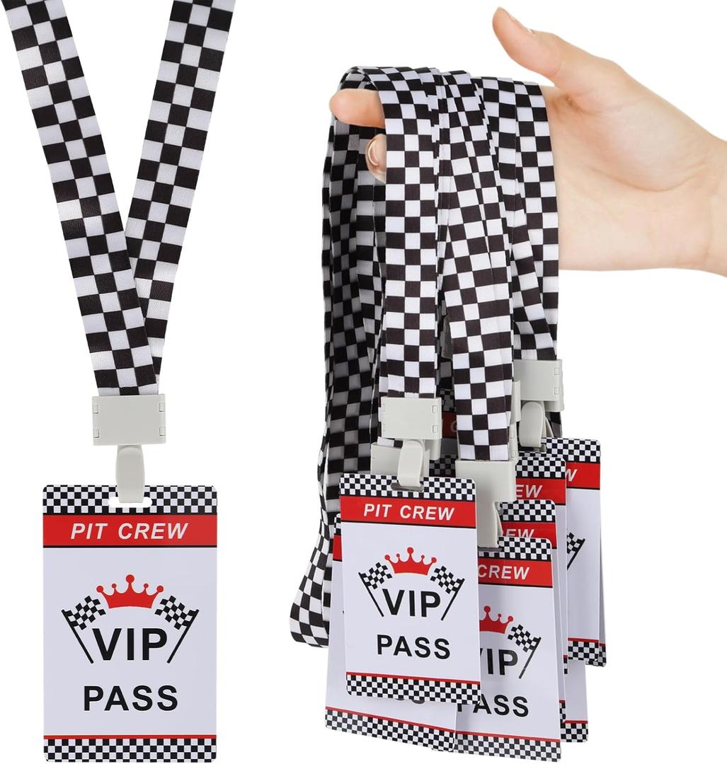 30 Sets Racing VIP Pass Cards with Checkered Racing Lanyards VIP Passes with Lanyard Suitable for VIP Racing Themed Party Decorations Birthday Party Backstage Pass VIP Car Accessories