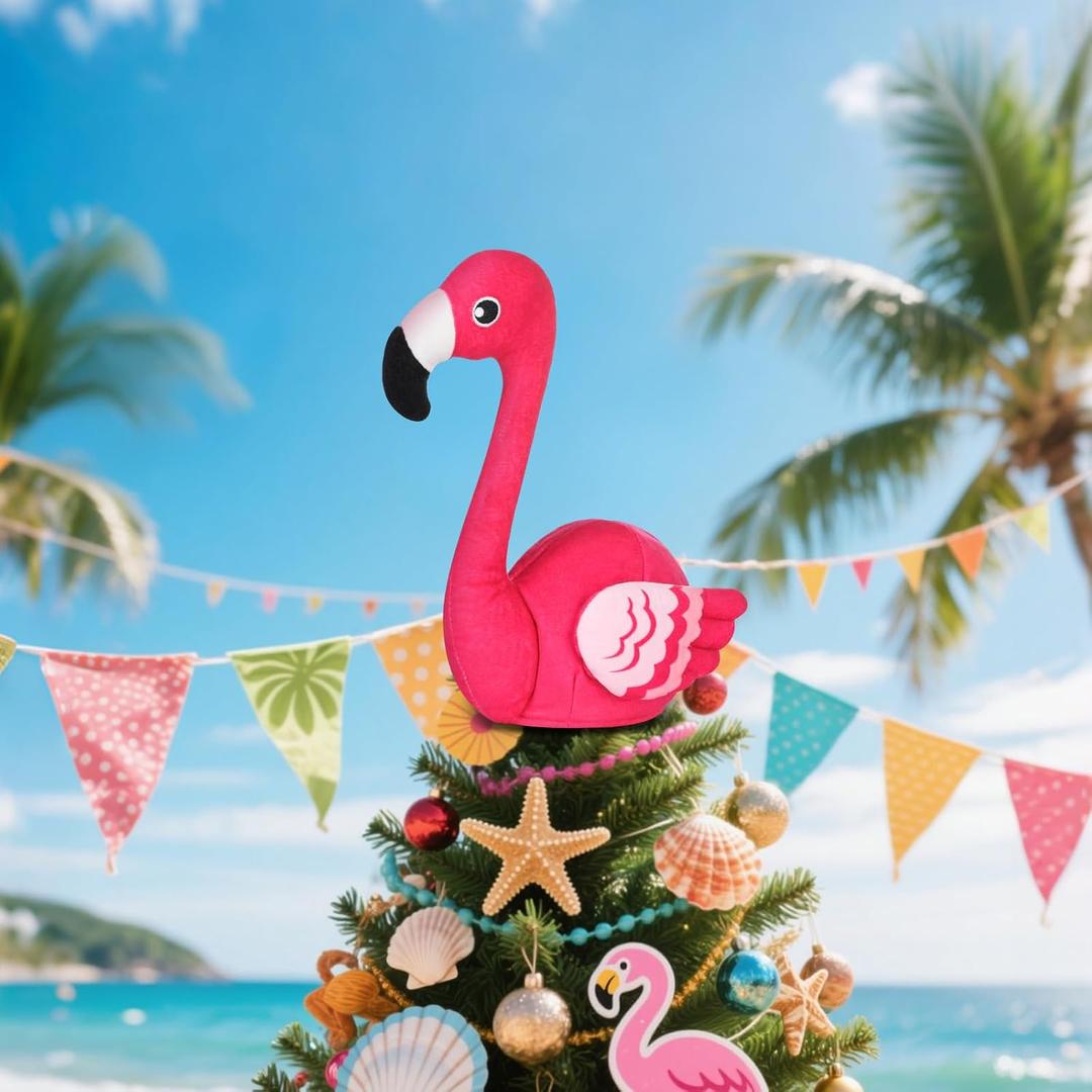2 x Flamingo Tree Topper, Pink Flamingo Tree Decorations 9in Plush Stuffed Flamingo Tree Topper for Christmas in July Summer Hawaiian Beach Luau Aloha Pool Party Tree Decorations
