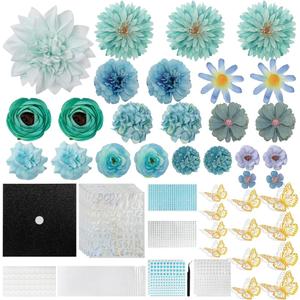 ALKB Blue Graduation Cap Decorations Kit, DIY Grad Cap Topper with Faux Flower, Gem Pearl Letter Sticker,3D Butterfly, Glitter Paper