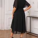 Talisea Plus Size Cocktail Dress Black Wedding Guest Formal Chiffon Short Sleeve High Low Semi Formal Dress Curvy Women, Black, 16 Plus