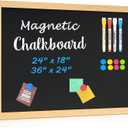 4 THOUGHT 24" x 18" Magnetic Chalkboard for Wall, Natural Wood Grain Frame | Blackboard Sign Board, Menu Board for Kitchen Home Office School, Includes 4 Markers & 8 Magnets