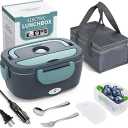 Herrfilk Electric Lunch Box Food Heater, 3 in 1 Ultra Quick Heated Lunch Boxes for Adults, 12V/24V/110V Portable Food Warmer for Car/Truck/Office With Fork Spoon and Insulated Carry Bag