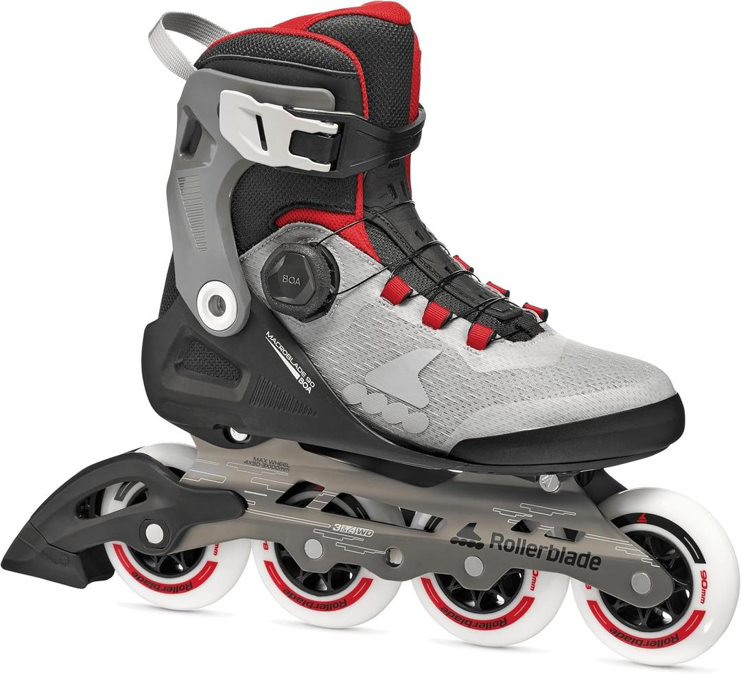 Rollerblade Macroblade 90 BOA® Men's Adult Fitness Inline Skate, Black/Grey/Red, Performance Inline Skates, 8/8.5