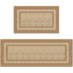 Artoid Mode Beige Rectangle Plaid Washable Kitchen Mats Set of 2, Seasonal Decor Non Slip Low-Profile Natural Rubber Back Kitchen Rugs for Floor - 17x29 and 17x47 Inch