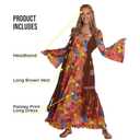 Morph Long Hippie Costume For Women, 70s Hippie Dresses, Retro 60s Style Outfit, Vintage Festival Wear (Medium)