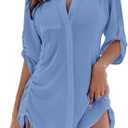 Blooming Jelly Womens Bathing Suit Cover Ups Bikini Swimsuit Coverup Drawstring Button Down Beach Dress Shirt L
