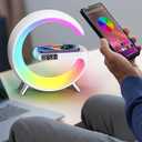 Smart LED Table Lamp,4-in-1 Wireless Charger with Speaker,Night Light, Alarm Clock, and Bluetooth Speaker with App Control for Bedroom and Home Decor (White, Large)