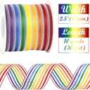 HUIHUANG Rainbow Stripe Sheer Wired Ribbon 2.5 inch Multi-Colored Stripes Wire Edge Ribbon for Gift Wrapping, Bows Making, Wreath, Crafts, Birthday, Pride Party Decor - 10 Yards
