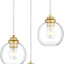 Gold Cluster Pendant Light, 3-Light Globe Hanging Light Fixture, Kitchen Island Lighting with Clear Glass for Dining Room Living Room Laundry Entrance Foyer, ZCPL101BG-3C, 6.7 "
