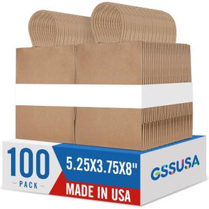 GSSUSA 100 Pack Paper Gift Bags 5.25x3.75x8 Inch Small Brown Paper Bags with Handles Bulk, Brown Kraft Bag for Small Business, Sturdy Grocery Retail Shopping Birthday Party Favor Craft Bag Made in USA