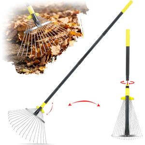 Jardineer Garden Rake for Leaves - Adjustable Metal Leaf Rake with Expandable Head and 59 Inch Long Handle, Yard Rake for Leaves, Debris, Tight Spaces and Yard Waste Removal