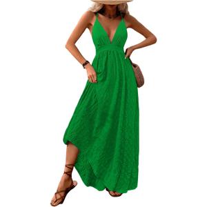 MakeMeChic Women's Summer Backless Dress Vacation Maxi Sundress Boho Floral Print V Neck Flare Cami Dress (X-Small, Mint Green)