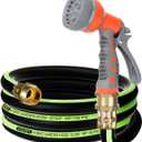 SYEENIFY Kink Free Garden Hose 10ft 5/8", Heavy Duty Hybrid Water Hose, Ultra Durable Flexible Rubber Hose with Sprayer Nozzle, Leakproof Yard Outdoor Hose with Brass Solid Connector
