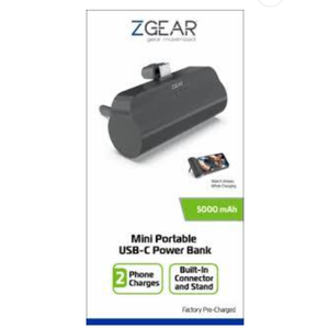 Zgear Mini Portable USB-C Power Bank 2 Phone Charges 5000 mAh