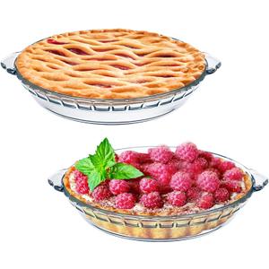 7" Glass Pie Pan for Baking with Handles Easy Grab 2PCS Round Pie Baking Dishes for Apple Pie Pumpkin Pie Salads Desserts Serving Plates